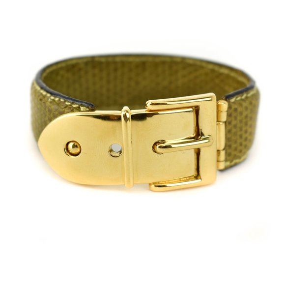 GUCCI: Olive Brown, Python & Gold Buckle Bracelet (mv) - Picture 1 of 11
